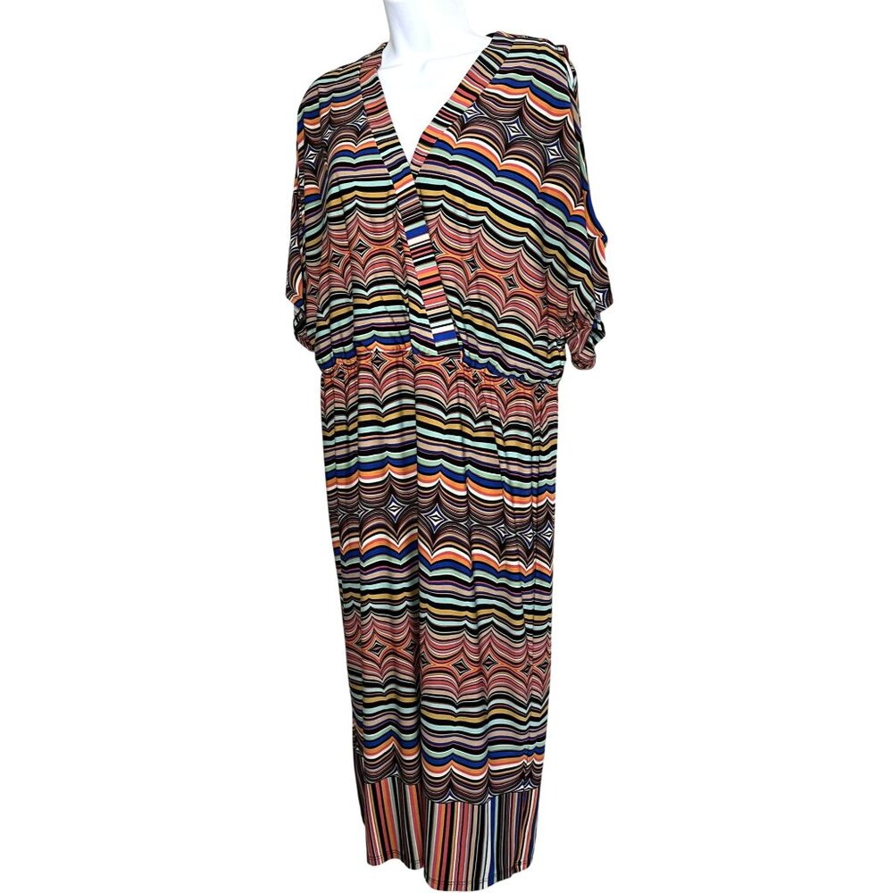 CATO Woman 18/20W Retro Psychedellic Multicolored Dress Thumbhole Sleeves Snap F
